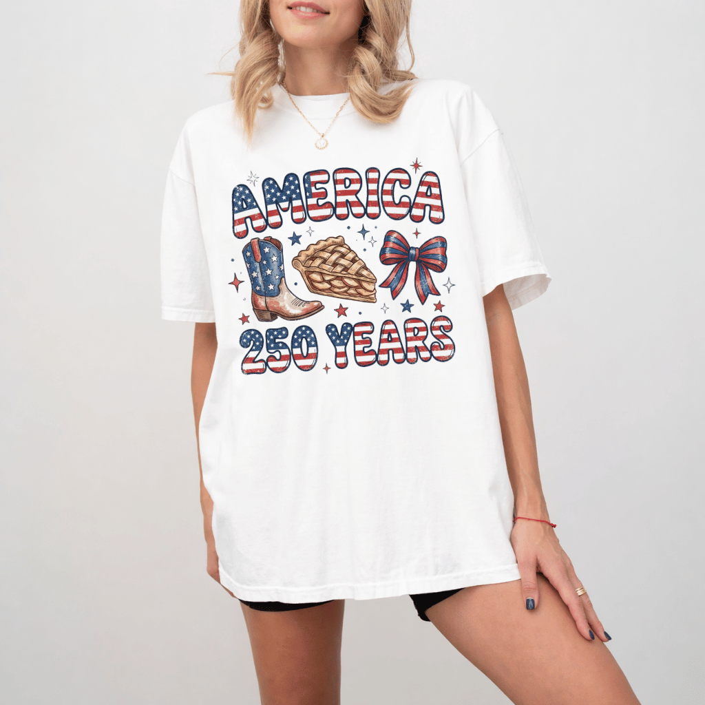 Patriotic Coquette Bow Comfort Colors Shirt – America 250 Years 4th of July Gift for Her, Country Tee - back view